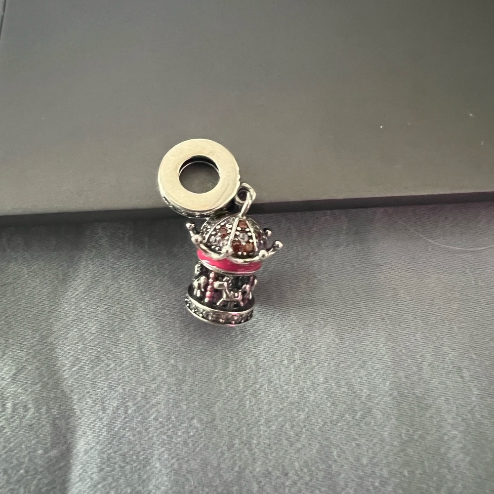 Silver & Pink Carousel Dangle Charm For Pandora Charm Braclets - Picture 2 of 5
